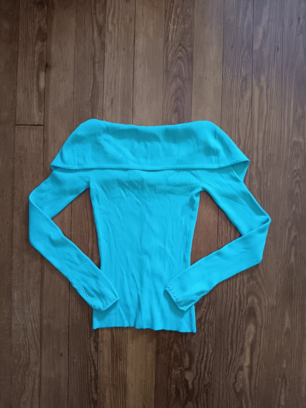 Iconic Cache double zip sweater rhinestones mint green XS Gabriella Solis FLAWS - Picture 4 of 11
